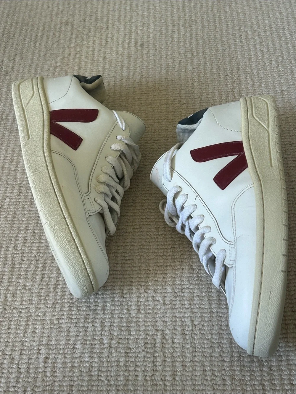 Veja Men’s White Leather Sneakers with Red Side V